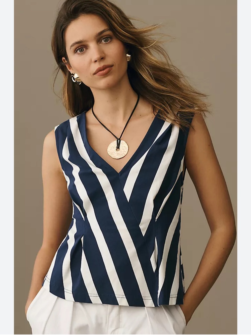 Maeve Anthropologie and White Striped Sleeveless V‑Neck Corset Top Small